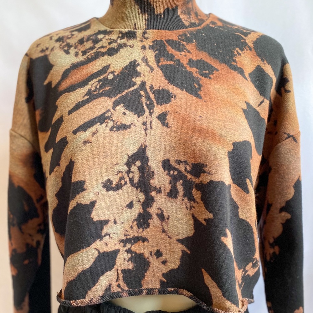 Custom dyed cropped turtleneck sweatshirt